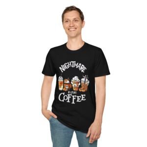 Nightmare Before Coffee T-Shirt | Fun Graphic Tee for Coffee Lovers | Unisex Softstyle Shirt | Gift for Halloween & Birthdays, Casual Wear