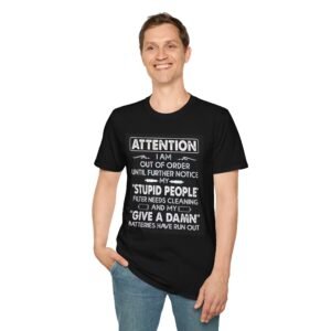 Humorous Unisex T-Shirt: Attention - My 'Stupid People' Filter Needs Cleaning