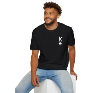 King of Spades Unisex Softstyle T-Shirt - Casual Everyday Wear, Gifts for Gamers, Black Graphic Tee, Poker Night Apparel, Birthday Gift