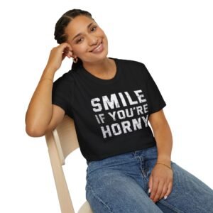 Unisex Humor T-Shirt - "Smile If You're Horny" - Cute Gift for Birthdays, Parties, Casual Wear, Fun Fashion, Everyday Humor