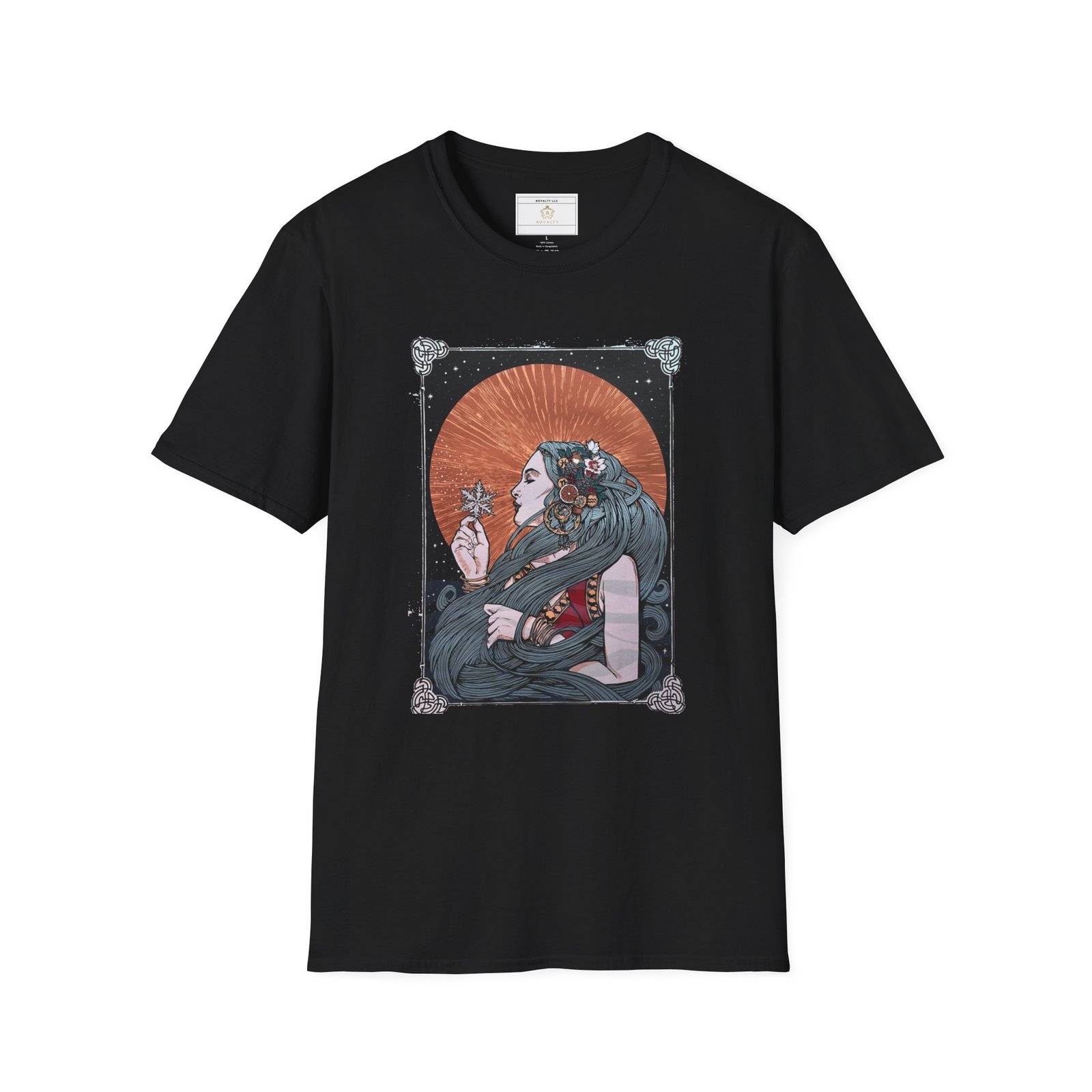 Bohemian Floral Goddess T-Shirt, Unisex Graphic Tee, Softstyle Shirt, Vintage Art Tee, Gift for Art Lovers, Casual Wear, Festival Attire - Image 2