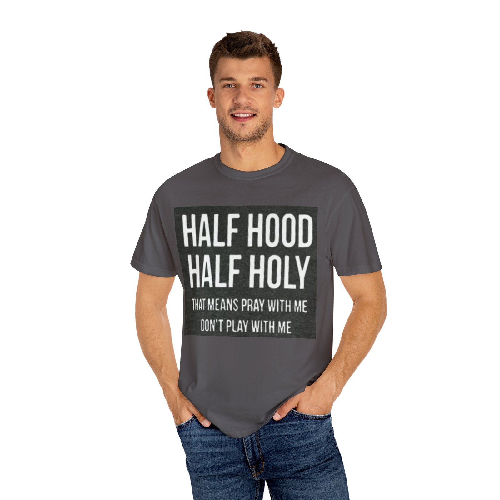 Half Hood Half Holy T-Shirt, Funny Unisex Tee, Spiritual Casual Wear, Perfect Gift for Friends, Street Style Fashion - Image 8