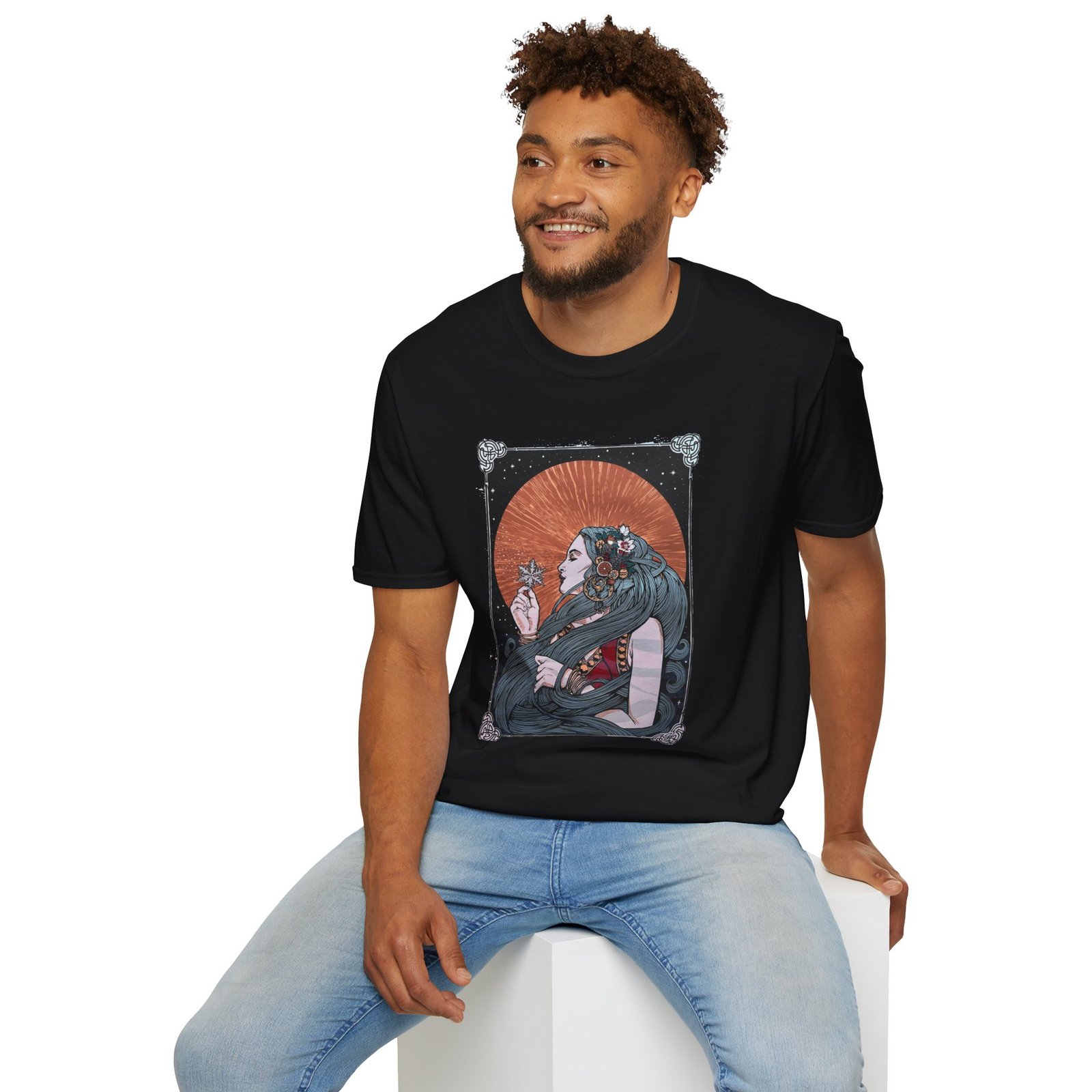 Bohemian Floral Goddess T-Shirt, Unisex Graphic Tee, Softstyle Shirt, Vintage Art Tee, Gift for Art Lovers, Casual Wear, Festival Attire