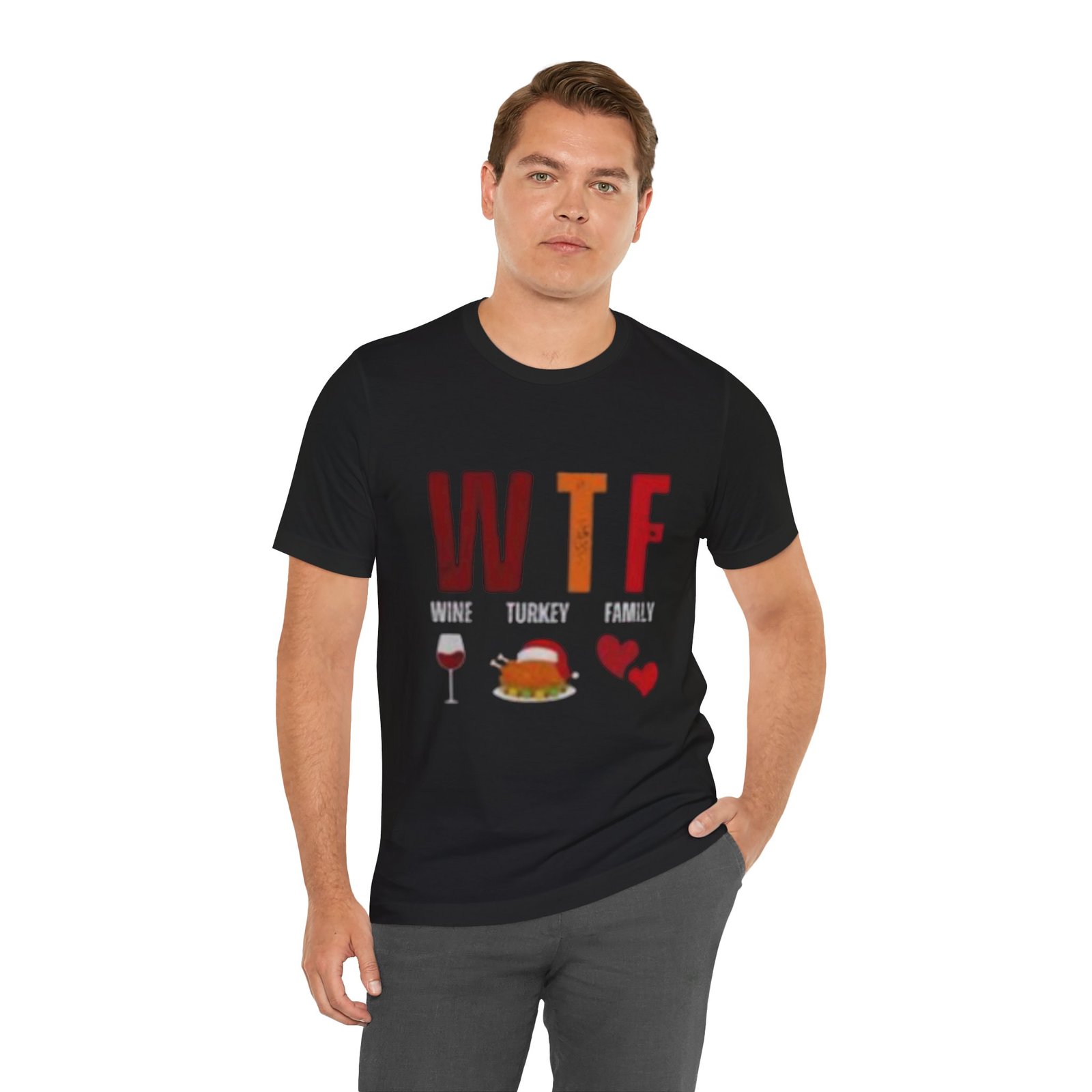 WTF: Wine Turkey Family Thanksgiving T‑Shirt - Image 2